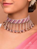 Plaksha - The Tulip Garden - Beads, Cutdana And Glass Drops Hand Embroidered Choker Neckpiece