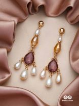 The Crystal Cascade- Golden Pearl Earrings