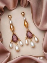 The Crystal Cascade- Golden Pearl Earrings