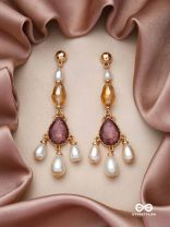 The Crystal Cascade- Golden Pearl Earrings