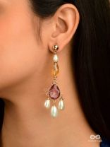 The Crystal Cascade- Golden Pearl Earrings