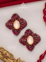 Raagana- The Crimson Bloom- Stones Embroidered Stud Earrings