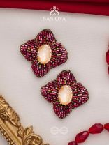 Raagana- The Crimson Bloom- Stones Embroidered Stud Earrings