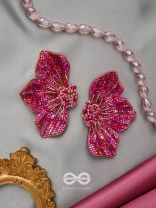 Prasthika- The Crimson Hibiscus- Sequins And Beads Embroidered Stud Earrings