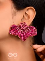 Prasthika- The Crimson Hibiscus- Sequins And Beads Embroidered Stud Earrings