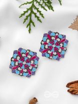 The Floral Fantasy - Oxidised Statement Stud Earrings (Crimson, Violet & Sky Blue)