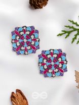 The Floral Fantasy - Oxidised Statement Stud Earrings (Crimson, Violet & Sky Blue)
