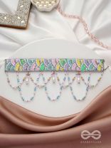 Paatalya - The Flower Meadow - Sequins, Beads And Glass Drops Hand Embroidered Choker Necpiece