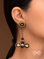 Saaragha - Pair Of Honeybees - Stones, Cutdana And Beads Hand Embroidered Earrings