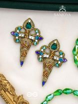 Vajrakaya - The Diamond Body - Stones, Cutdana And Beads Hand Embroidered Earrings