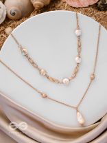 Sea Life Splendor - Statementtwo Layered Necklace With Anti-Tarnish Coating 