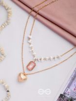 A Pink Heartscape- Boho Multilayered Neckpiece With Anti-Tarnish Coating 