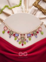 Suprayas - The Regal Gemstones - Golden Embellished Statement Neckpiece (Multicolor)