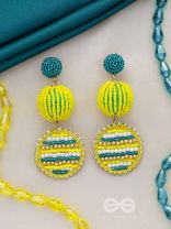 Viroka - Out & Loud - Beads Hand Embroidered Earrings (Yellow & Teal)