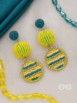 Viroka - Out & Loud - Beads Hand Embroidered Earrings (Yellow & Teal)
