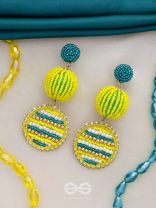 Viroka - Out & Loud - Beads Hand Embroidered Earrings (Yellow & Teal)