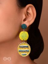 Viroka - Out & Loud - Beads Hand Embroidered Earrings (Yellow & Teal)