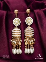 Aindava - The Moonlit Orbits - Stones, Beads And Pearl Drops Hand Embroidered Earrings