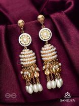 Aindava - The Moonlit Orbits - Stones, Beads And Pearl Drops Hand Embroidered Earrings