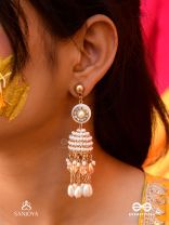Aindava - The Moonlit Orbits - Stones, Beads And Pearl Drops Hand Embroidered Earrings