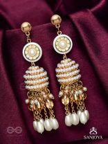 Aindava - The Moonlit Orbits - Stones, Beads And Pearl Drops Hand Embroidered Earrings