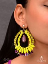 Atidah - Blazing Fierce - Beads And Cutdana Hand Embroidered Earrings (Yellow & Purple)