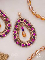 Vilobhanam - The Bittersweet Temptation - Golden Embellished Hand Embroidered Statement Earrings (Pink & Purple)