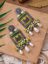 THE CHARTREUSE PEARL - EMBELLISHED OXIDISED EARRINGS