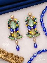Srotah - The Castle Waves - Stones, Beads And Glass Drops Hand Embroidered Earrings