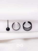 THE PERFECT TRIO - TWO EARCUFF & ONE STUD (ONE EAR) (BLACK)