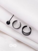 THE PERFECT TRIO - TWO EARCUFF & ONE STUD (ONE EAR) (BLACK)