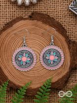 THE MANDALA EFFECT - EMBELLISHED OXIDISED EARRINGS (PINK)