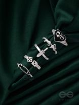 ALL ABOUT LOVE AND WAR - SET OF 5 SILVER RINGS