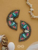 PARIDYUDHI - THE OCEAN WHISPERS - SEQUINS, BEADS, AND MARBLE DROP EMBROIDERED EARRINGS (MULTICOLOR)