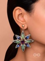 Nakshatrika - The Celestial Sparkle - Stone, Beads And Dabka Hand Embroidered Earrings (Multicolor)