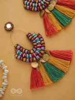 Kalatmaka - The Artistic Aura - Resham, Beads And Coins Hand Embroidered Earrings