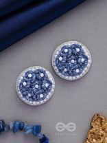 VARALI - THE LUSH MEADOW - PEARL AND THREAD EMBROIDERED EARRINGS (BLUE)