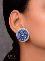 VARALI - THE LUSH MEADOW - PEARL AND THREAD EMBROIDERED EARRINGS (BLUE)