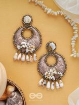 DHARANIKA - THE EARTHY HUES - RESHAM, BEADS & SHELL DROP EMBROIDERED EARRINGS