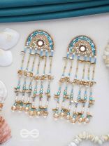 Ambudhara - The Rainstream - Sequins, Beads And Mirror Hand Embroidered Earrings (Blue & Gold)