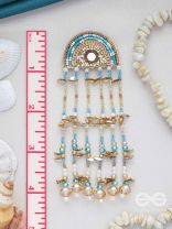 Ambudhara - The Rainstream - Sequins, Beads And Mirror Hand Embroidered Earrings (Blue & Gold)
