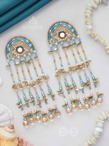 Ambudhara - The Rainstream - Sequins, Beads And Mirror Hand Embroidered Earrings (Blue & Gold)
