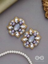 CHANDRAVALLI - THE SMOKY MOON - STONE, PEARLS AND BEADS EMBROIDERED EARRINGS (GRAY)