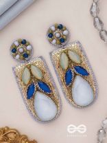 KARUNIKA - THE MISTY NIGHT - STONE AND GLASS BEADS EMBROIDERED EARRINGS (GRAY)