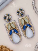 KARUNIKA - THE MISTY NIGHT - STONE AND GLASS BEADS EMBROIDERED EARRINGS (GRAY)