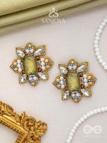 Dyauta -  Star Like Glow - Stone And Beads Hand Embroidered Stud Earrings