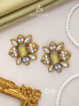 Dyauta -  Star Like Glow - Stone And Beads Hand Embroidered Stud Earrings