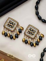 Kamagni - Fire Of Passion - Beads, Resham And Glass Drops Hand Embroidered Earrings (Black & Golden)