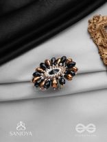 Aralu - Flower In Bloom - Beads, Stone And Glass Drops Hand Embroidered Adjustable Ring (Black & Golden)
