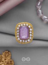Prakdhipta - Studded With Stone - Stone And Pearls Hand Embroidered Stud Ring (Purple)